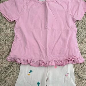 Zara Pink Ruffle Top and White Printed Shorts Set